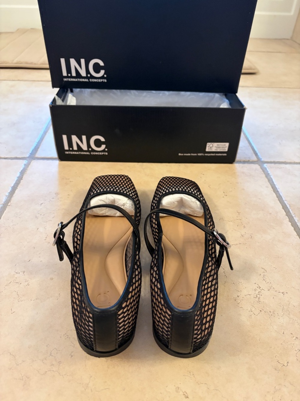 INC International Concepts Black Mesh Mary Jane Flats with Square Toe - Picture 4 of 6